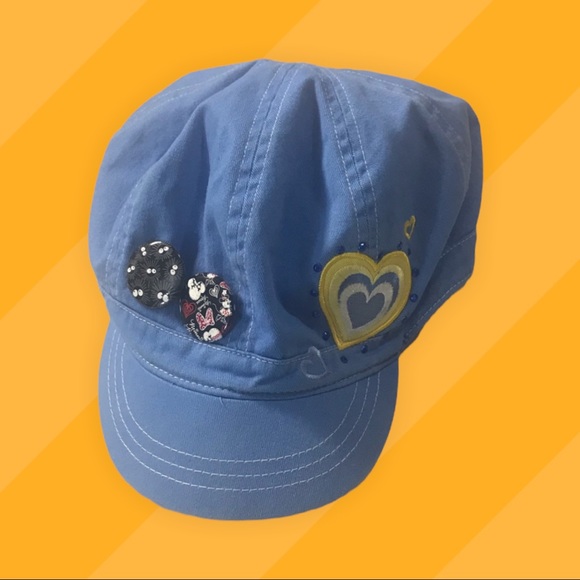Blue Basketball Hat with Yellow Heart Embroidery and a Mini Mouse Pin Size 7-8 - Picture 2 of 8